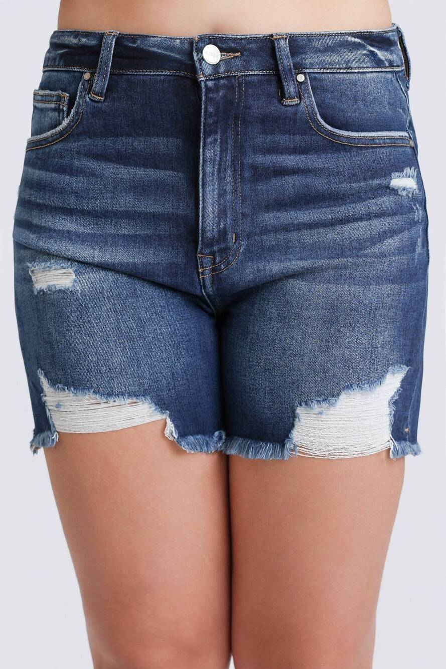NEW RISEN distressed shorts in dark wash